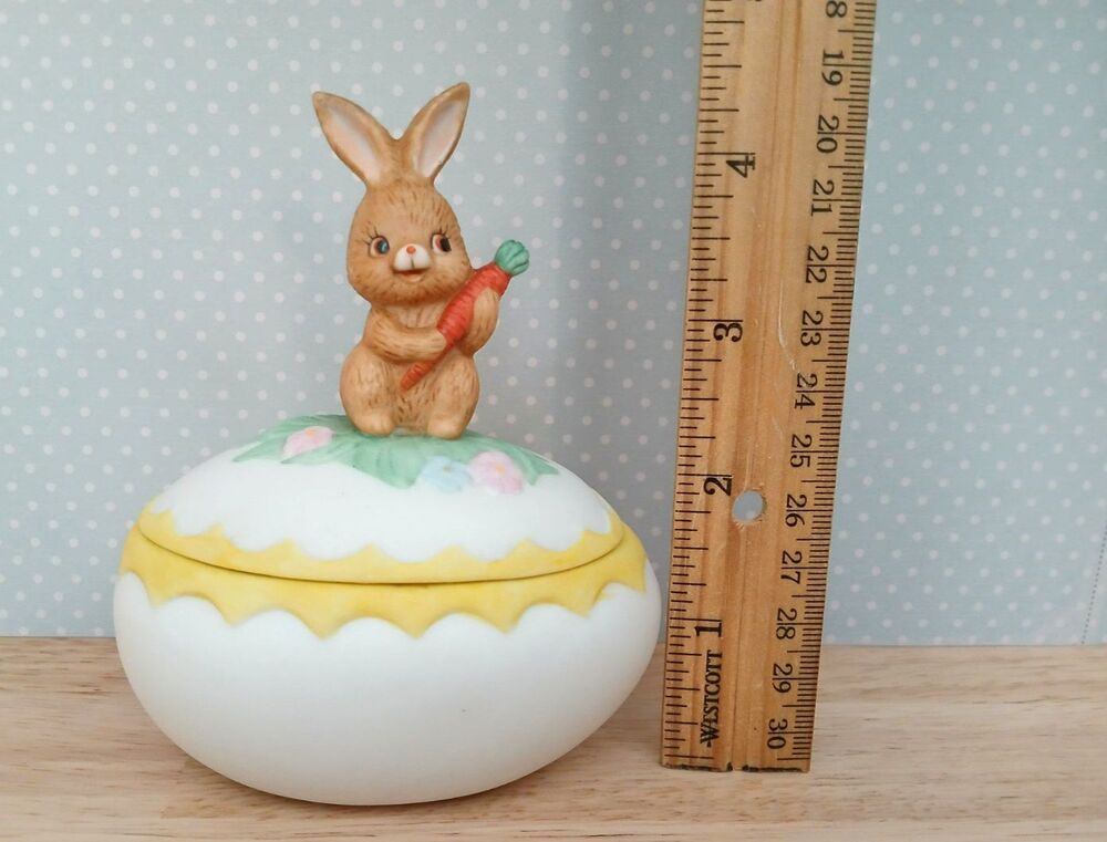 Lefton Vintage Ceramic Easter Bunny & Egg Trinket Jewelry Holder Dish